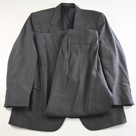 Hart‎ Schaffner Marx 42R 33x32 Gray Check USA Made Wool Mens Jacket Pants Suit